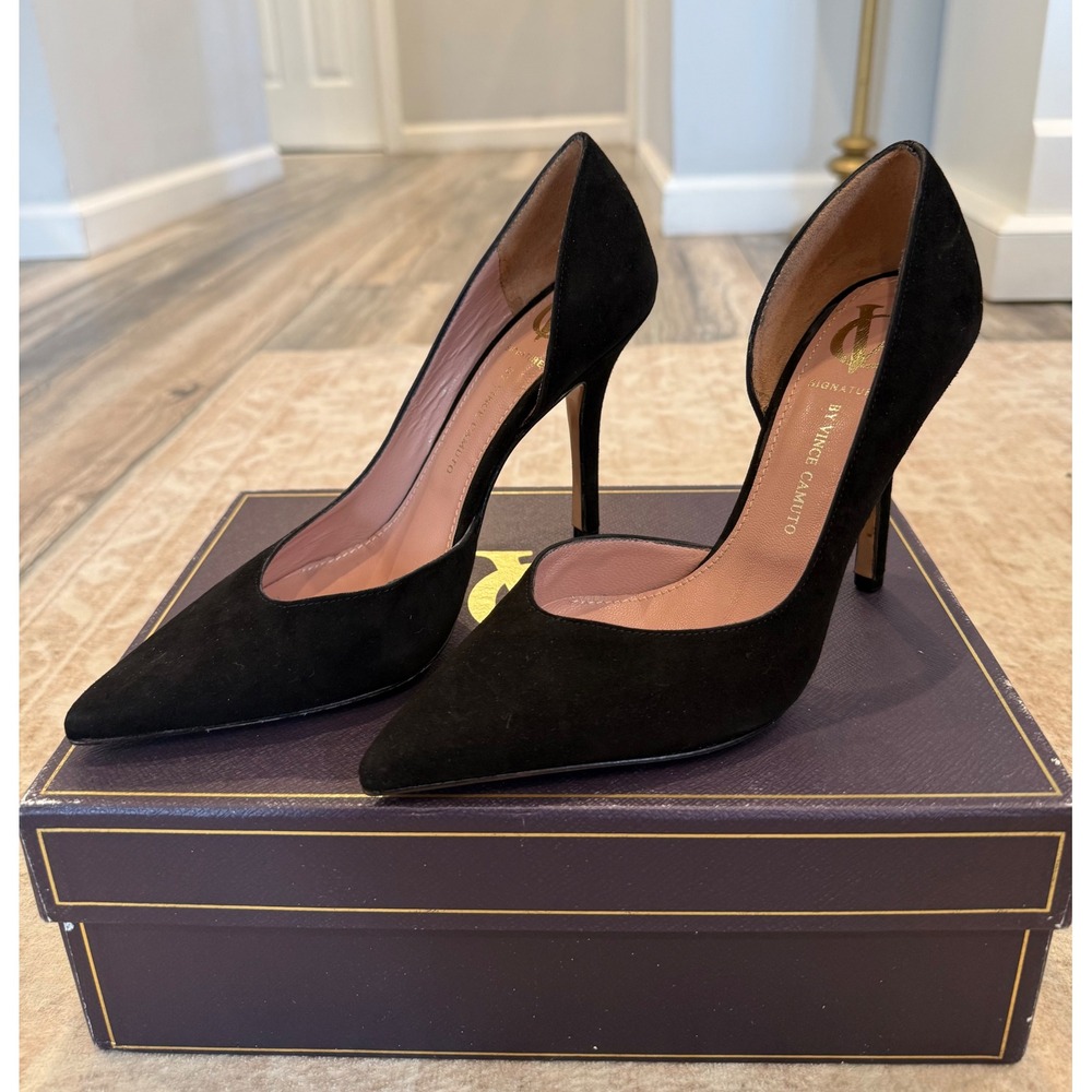 Signature by Vince Camuto Black Suede d'Orsay Pointed Toe Pumps, 37.5